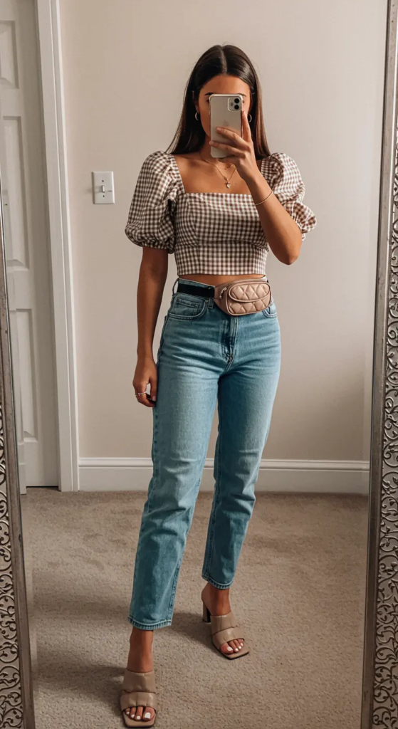 Puff Sleeve Crop Top and High-Waisted Jeans
