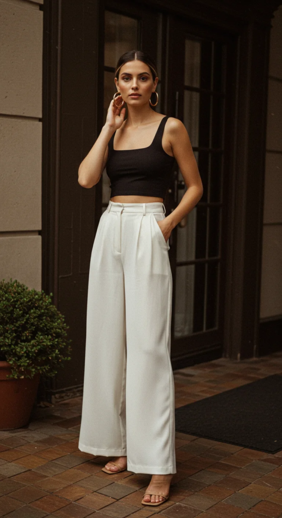 High-Waisted Palazzo Pants and Crop Top