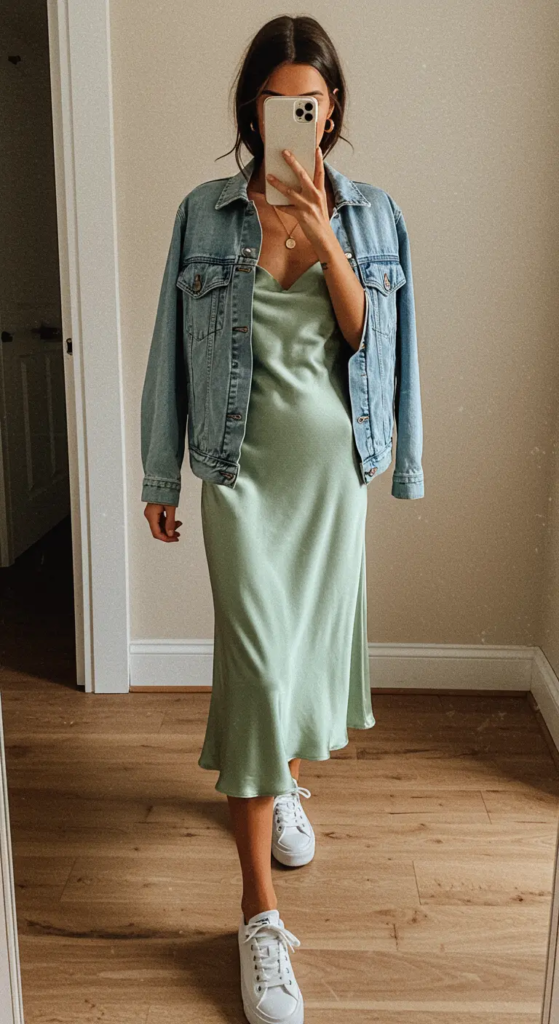 Satin Slip Dress and Denim Jacket