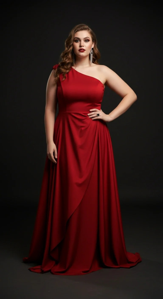 Red One-Shoulder Asymmetric Gown
