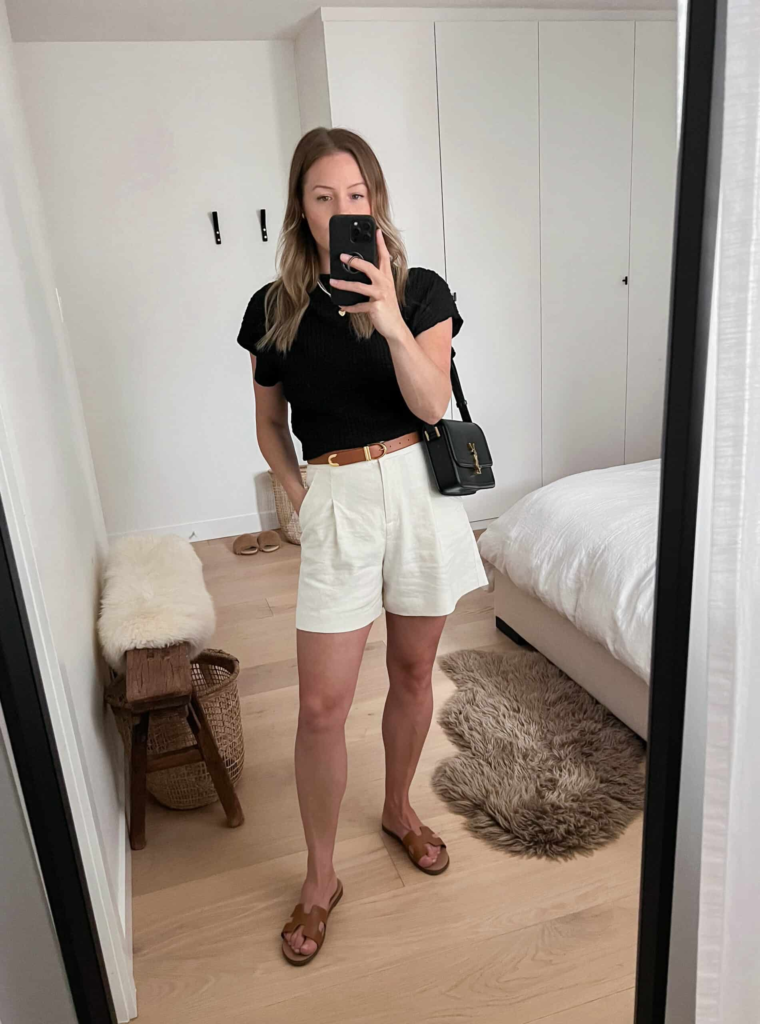 Linen Shorts Suit and Metallic Sandals