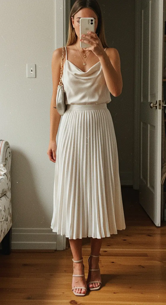 Pleated Midi Skirt and Silk Camisole