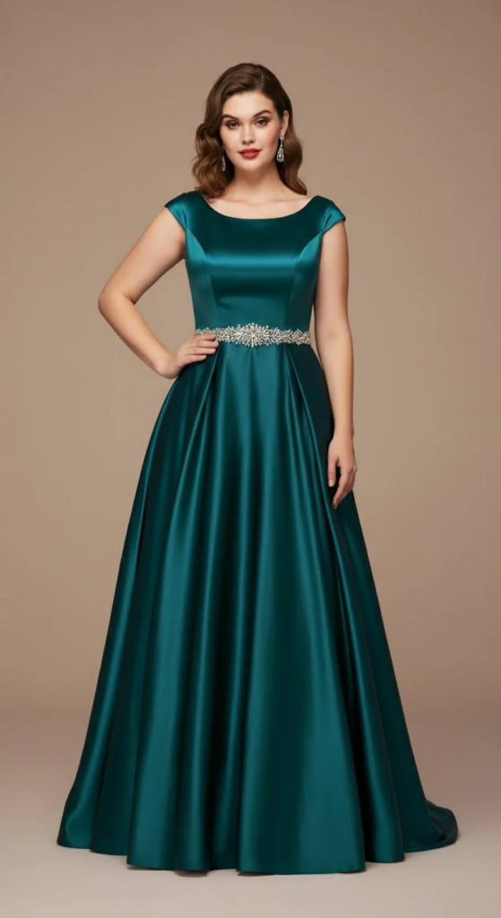 Teal Satin with Crystal Belt