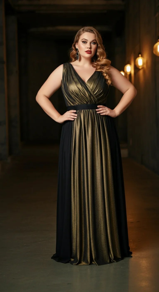 Gold and Black Color Block Gown