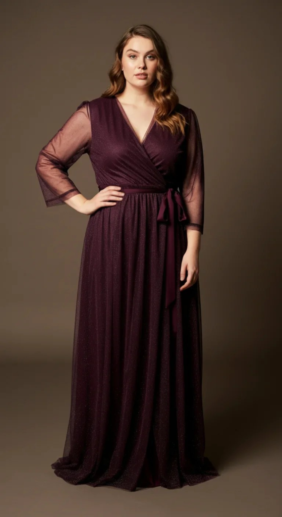 Plum Wrap Dress with Glitter Tulle