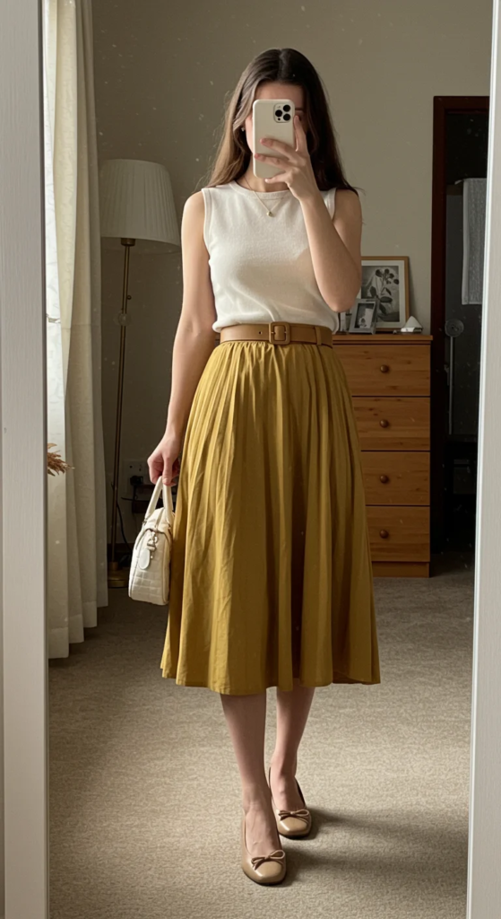 Sleeveless Knit Top and Pleated Midi Skirt
