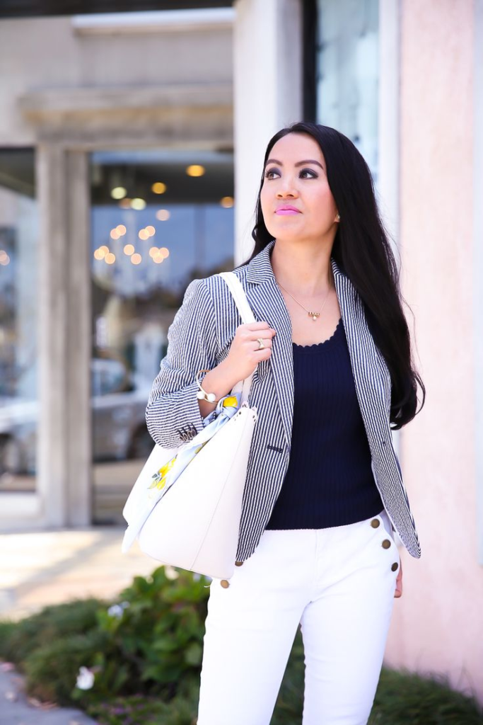 Seersucker Blazer and White Jeans