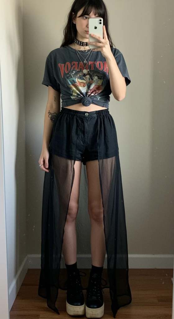 Sheer Maxi Skirt and Graphic Tee