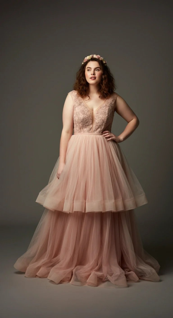 Blush Pink Layered Tulle Gown