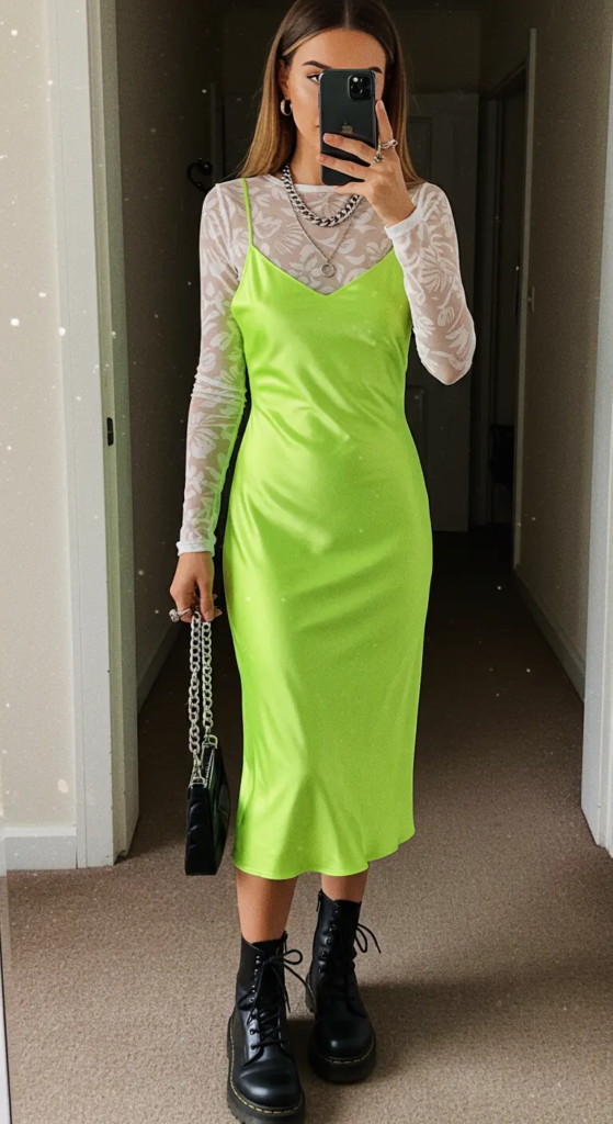 Neon Slip Dress and Combat Boots