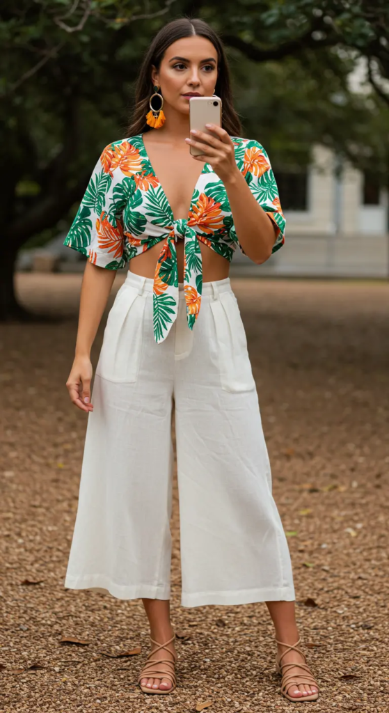 Tie-Front Crop Top and Palazzo Pants