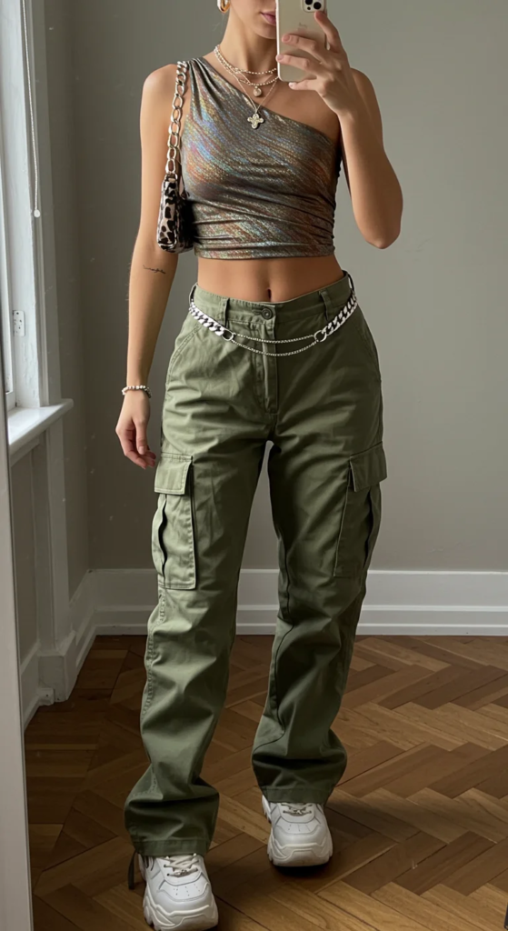 Asymmetrical Crop Top and Cargo Pants