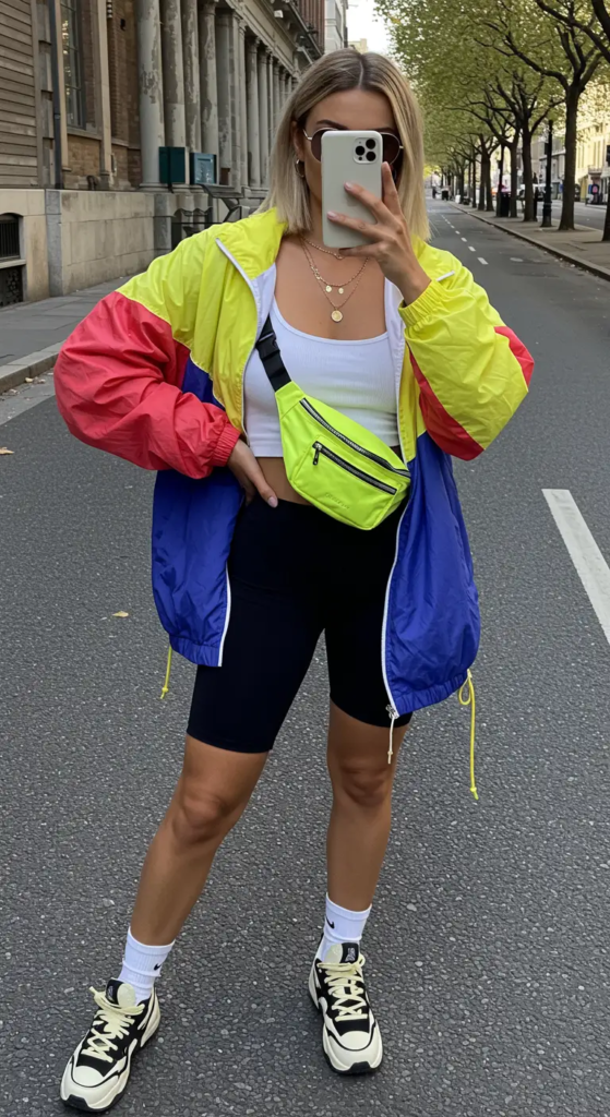 Colorblock Windbreaker and Cycling Shorts