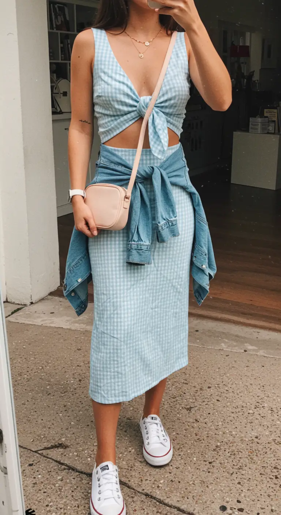 Tie-Front Crop Top and Midi Skirt Set