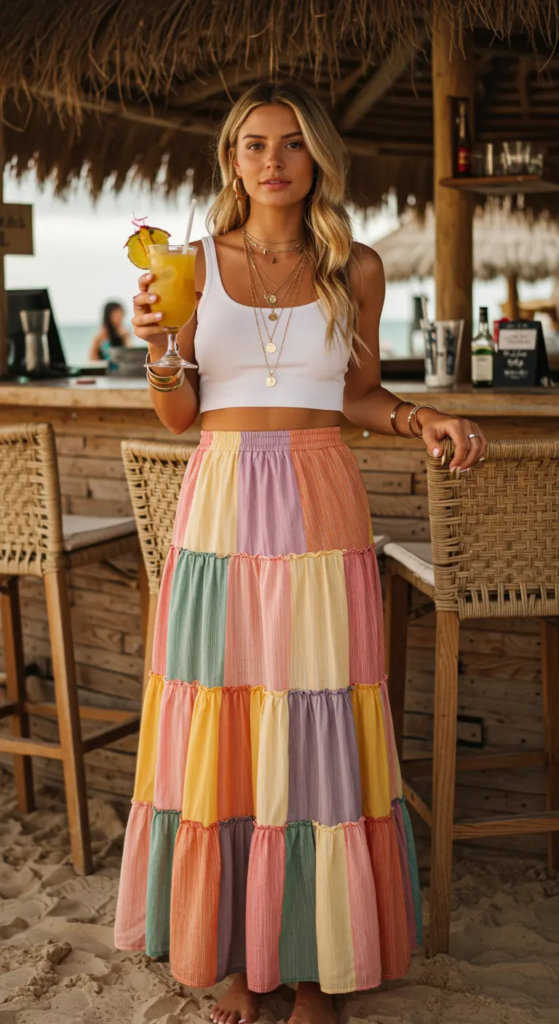 Tiered Maxi Skirt and Crop Tank