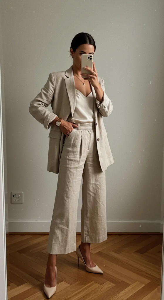 Linen Blazer and Culottes Set