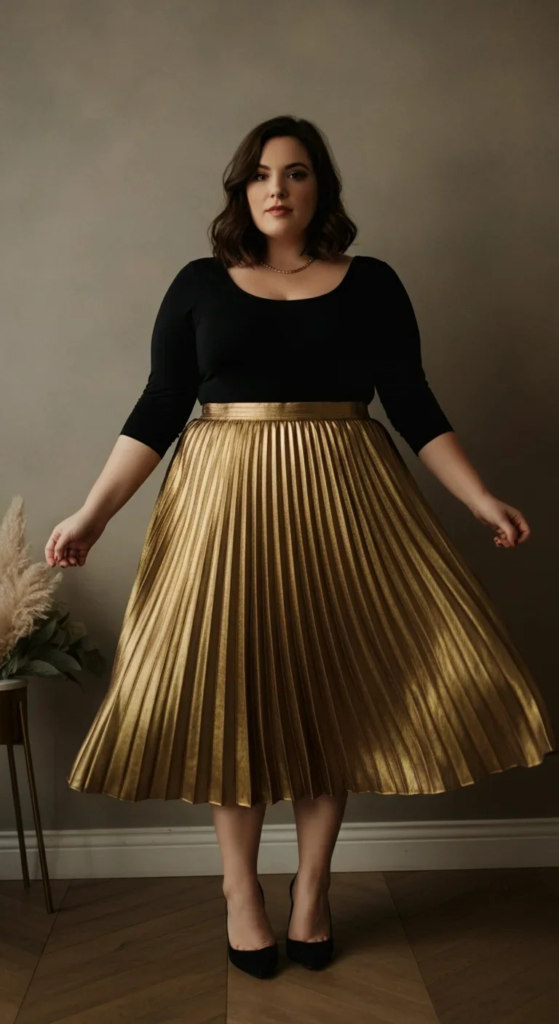 Metallic Pleated Skirt and Bodysuit