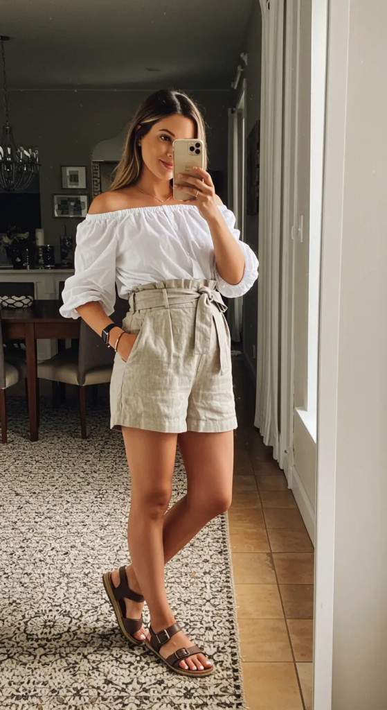 Linen Shorts and Off-Shoulder Blouse