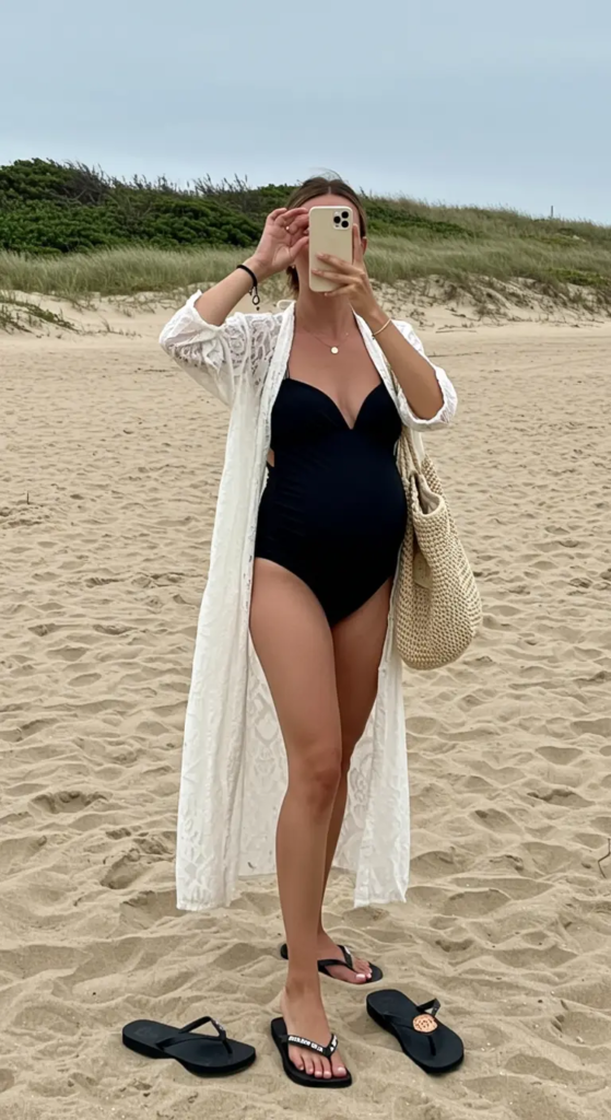 Maternity Swimsuit and Sheer Cover-Up