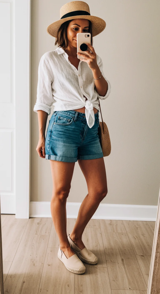 Maternity Shorts and Button-Down Shirt