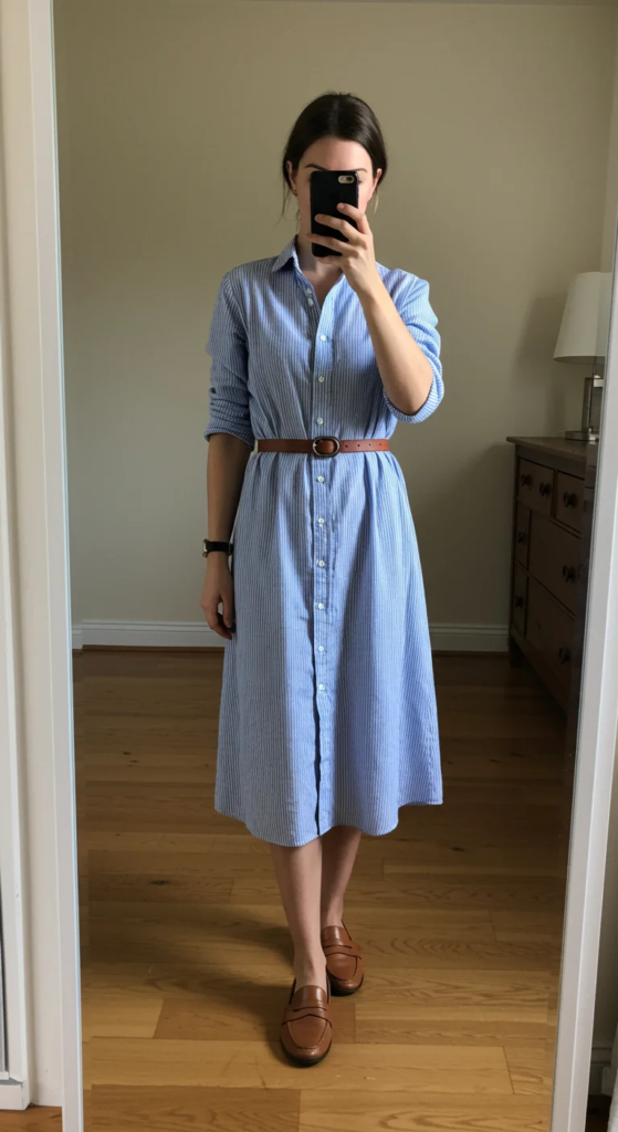 Striped Button-Down Shirt Dress