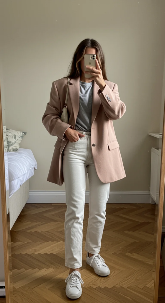 Pastel Blazer and White Jeans Combo