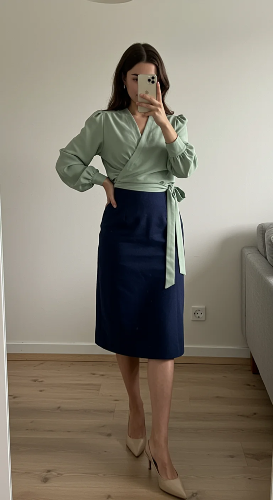 Wrap Blouse and Pencil Skirt