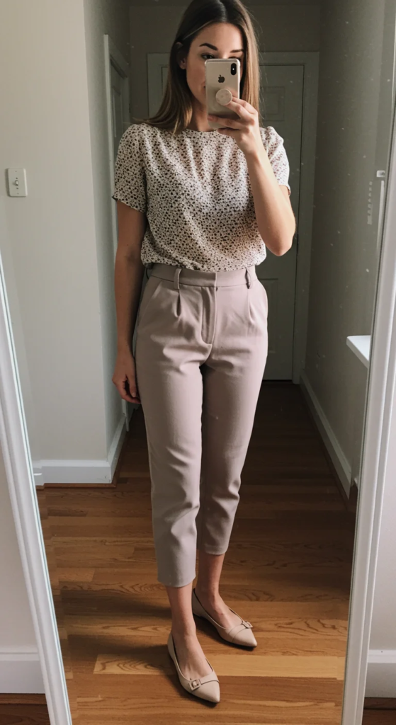 Patterned Blouse and Cropped Trousers