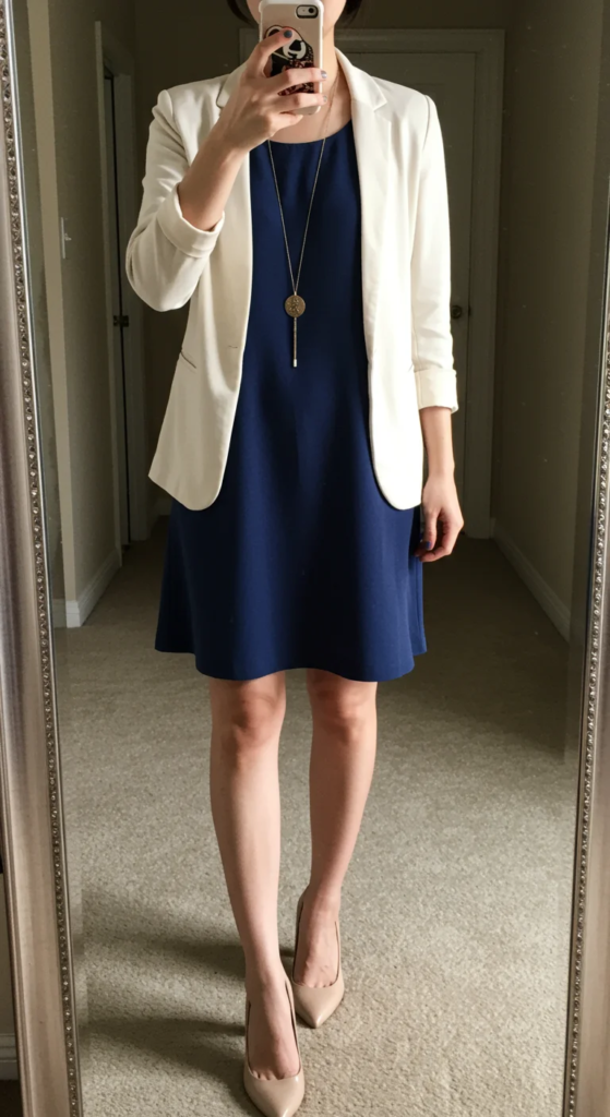 Sleeveless Shift Dress with Lightweight Blazer