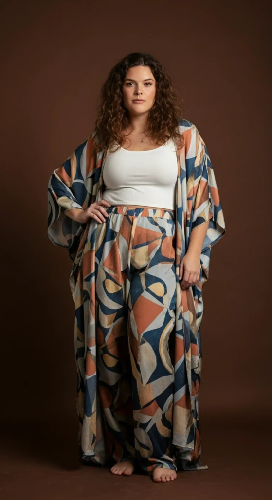 Printed Coord Set with Kimono