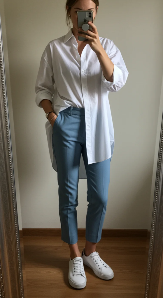 Oversized Button-Down and Slim Cropped Pants