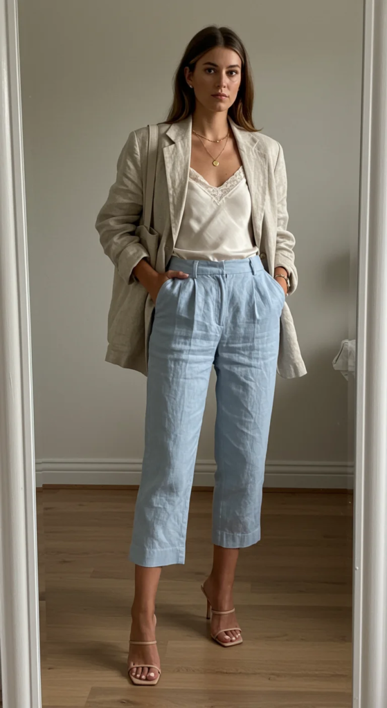 Linen Blazer and Cropped Trousers