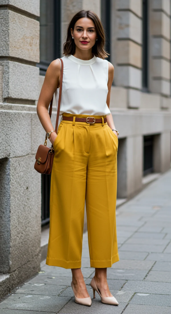 Wide-Leg Culottes and Sleeveless Blouse