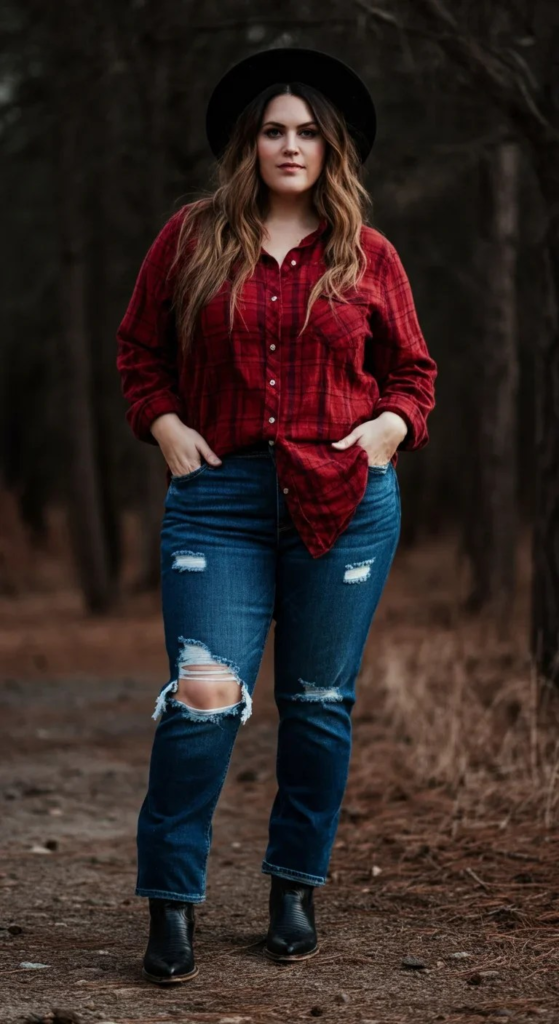 Plaid Shirt and Distressed Jeans