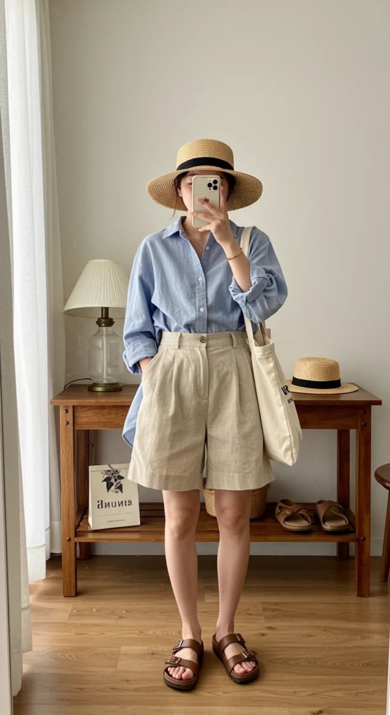 Linen Shorts and Oversized Shirt