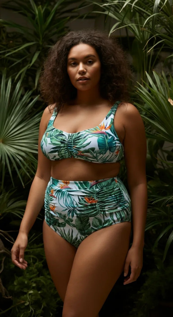 Tropical Print High-Waist Bikini Set