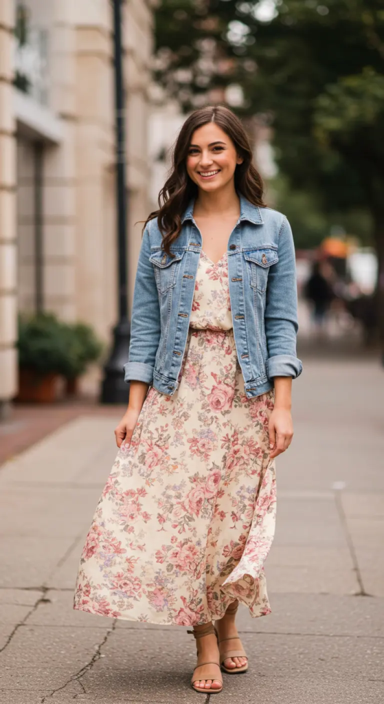  Flowy Maxi Dress and Denim Jacket