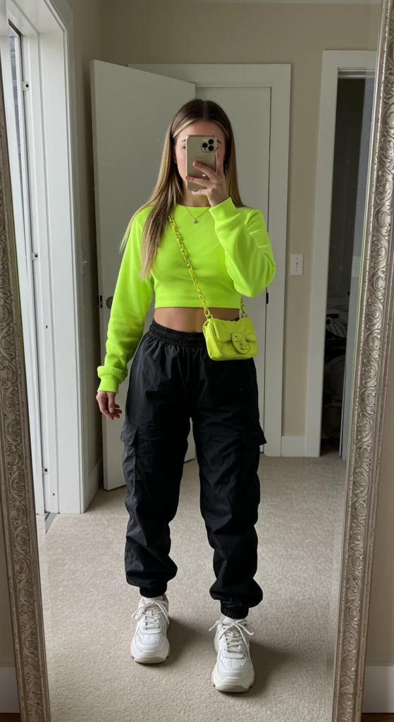 Neon Crop Top and High-Waisted Joggers