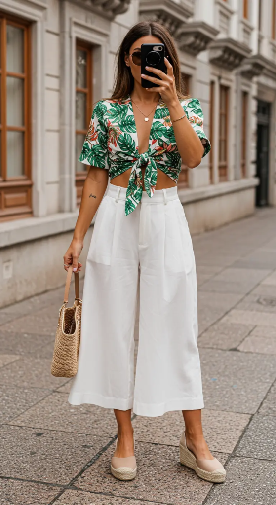 Tie-Front Crop Top and Palazzo Pants