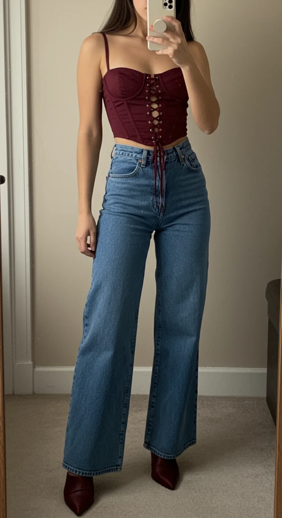 Corset Top and Wide-Leg Jeans