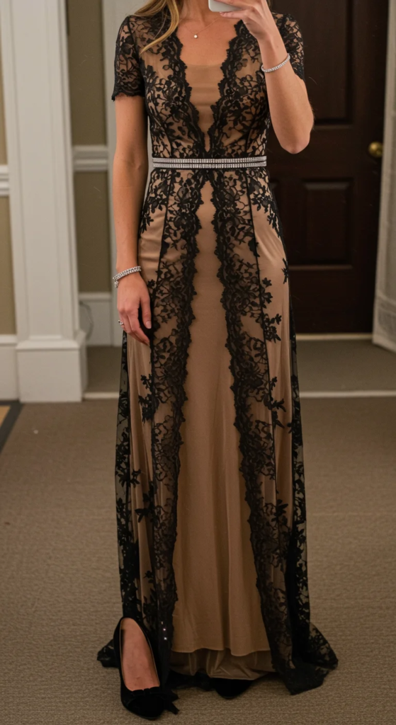 Lace Overlay Evening Gown