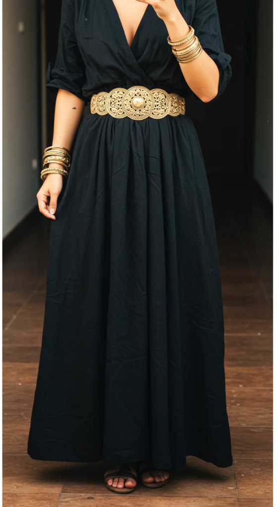 Flowing Maxi Dress with Statement Belt