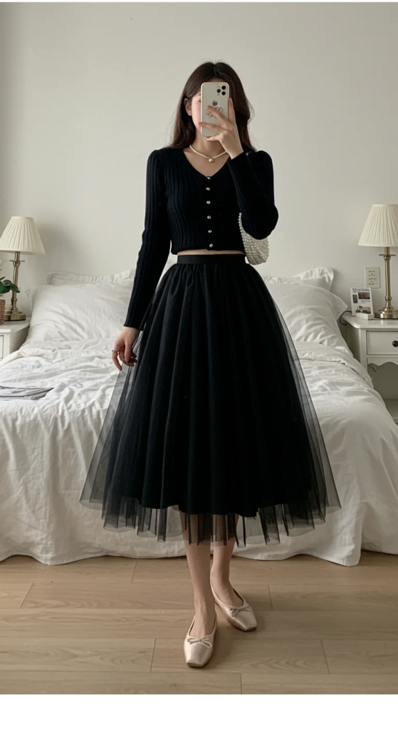 Layered Tulle Skirt and Cropped Sweater