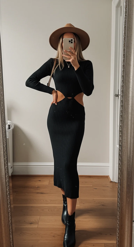 Knit Midi Dress with Cutout Details