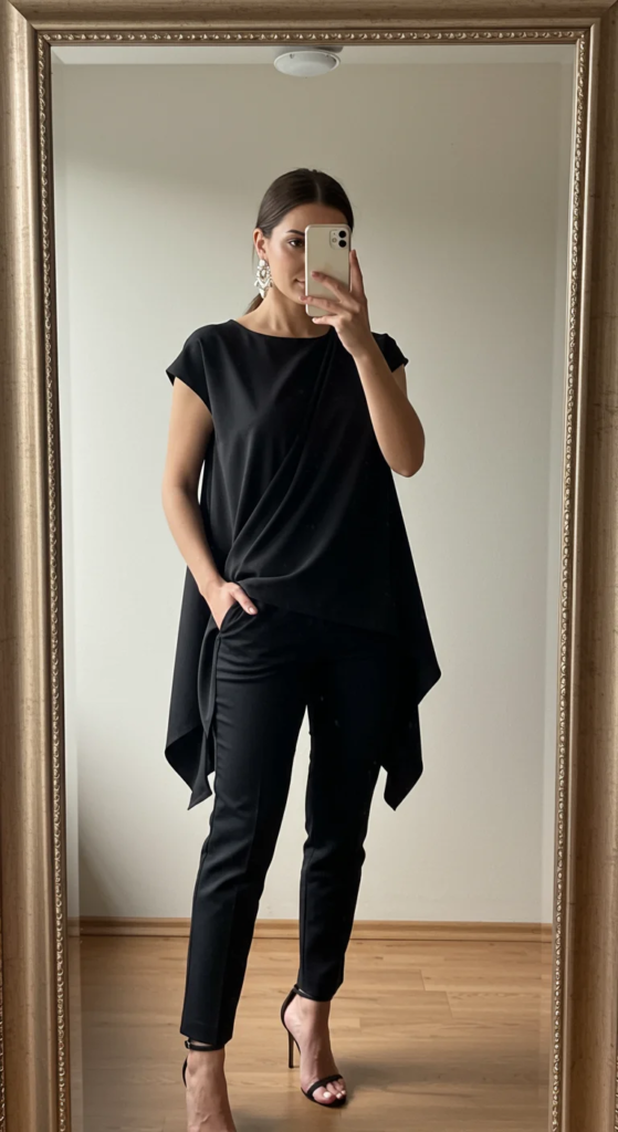 Draped Asymmetrical Top and Slim Pants