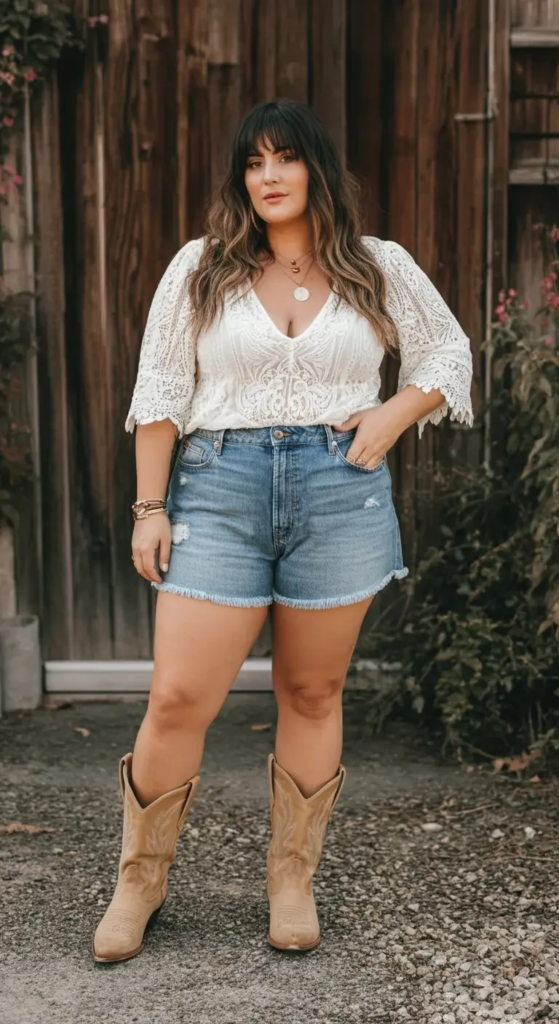 Lace Top and High-Waisted Shorts