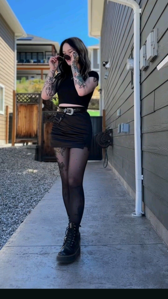  Black Crop Top and Ruched Mini Skirt