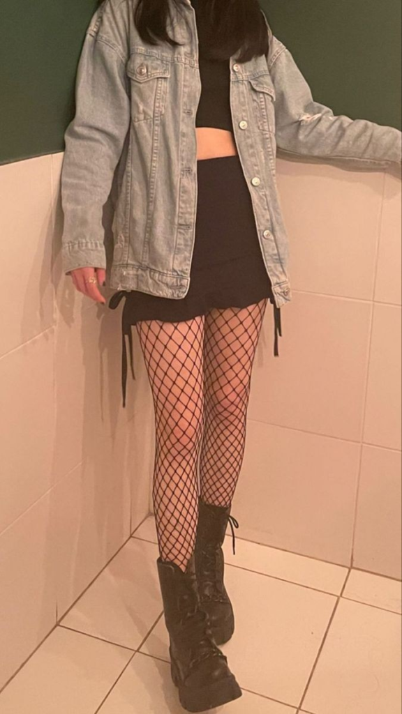 Denim Jacket with Fishnet and Boots