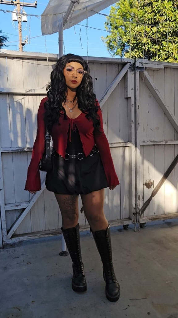 Burgundy Cardigan with Edgy Accessories