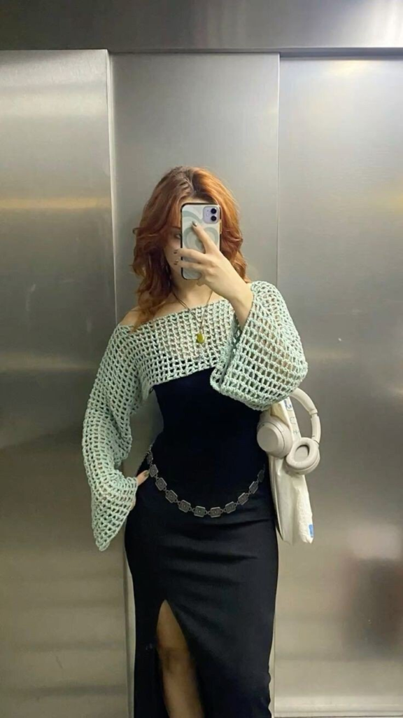 Sheer Knit Cardigan with Black Slip Dress